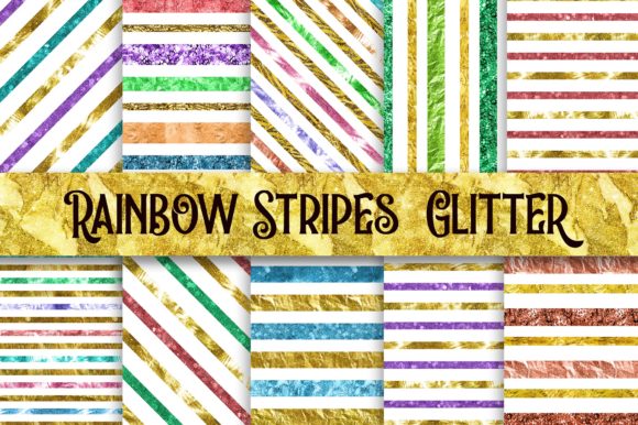 Download Rainbow Stripes Glitter Digital Papers - Stripes Collection