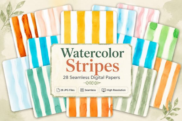 Download Watercolor Stripes Digital Paper - Stripes Collection