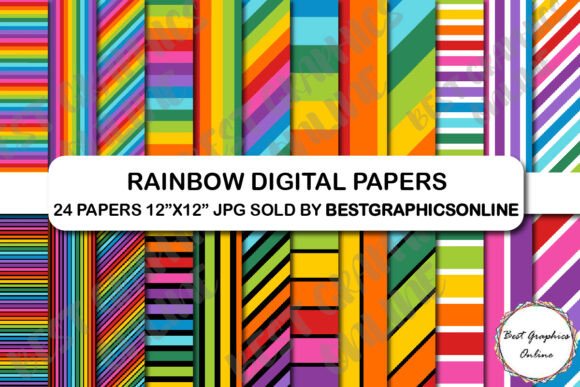Download 24 Rainbow Stripes Digital Papers Set - Stripes Collection