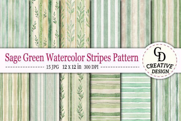 Download Sage Green Watercolor Stripes Pattern - Stripes Collection