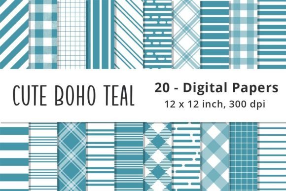 Download Cute Boho Teal Stripes Scrapbook Papers - Stripes Collection