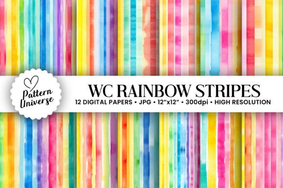 Download Watercolor Rainbow Stripes Digital Paper - Stripes Collection