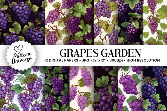 Download Grapes Fruit Pattern Digital Papers - Premium Resources