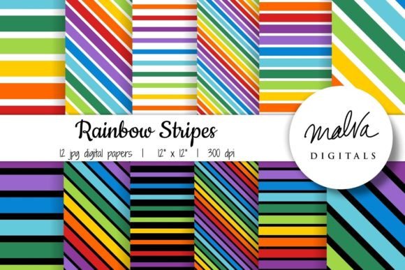 Download Rainbow Stripes Digital Papers - Stripes Collection