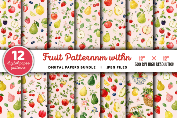 Download Fruit Pattern with Apples Bundle - Fruit pattern Collection