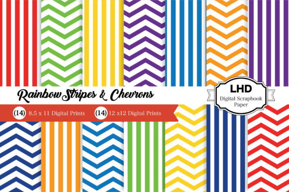 Download Digital Paper - Rainbow Stripes Chevron - Stripes Collection